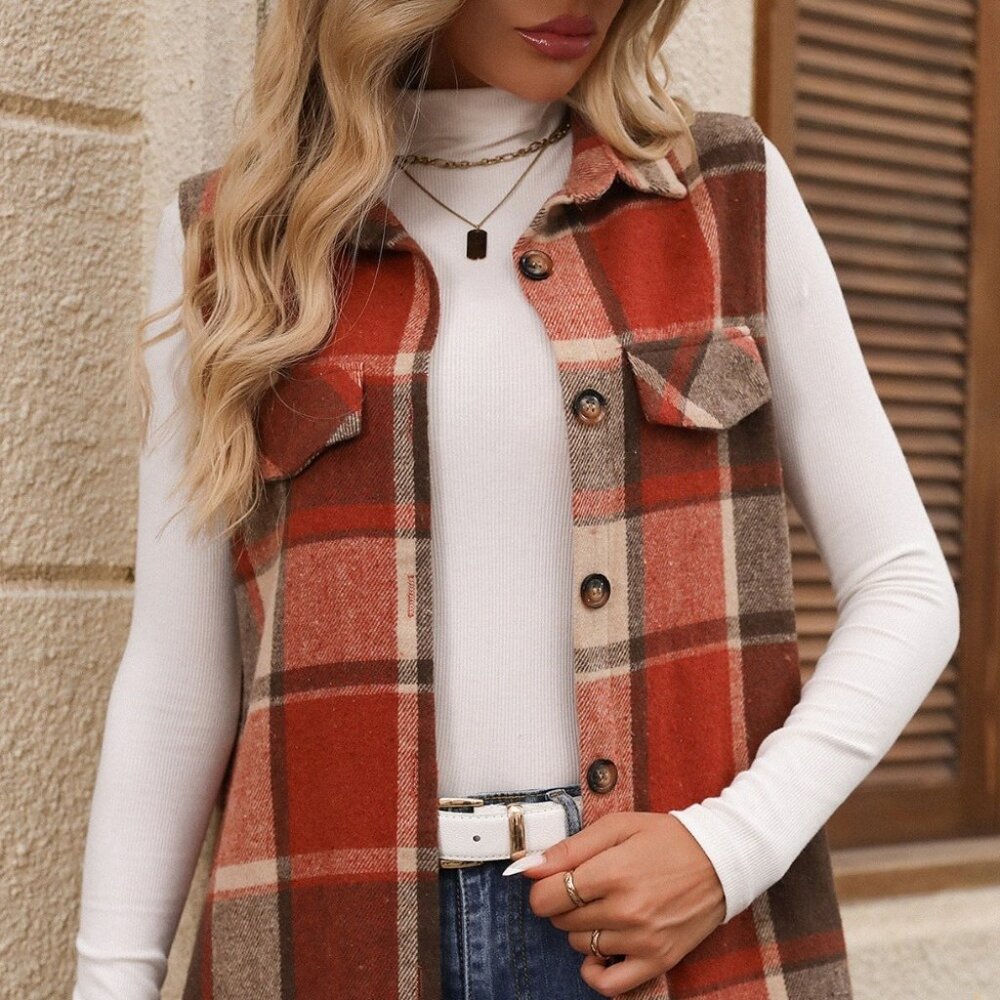 Plaid Button Up Vest Coat